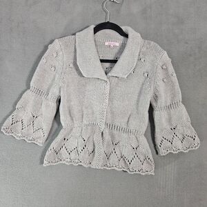 Hekla Co Italy Womens Chunky Knit Cardigan Gray Wool Acrylic Italy Made Medium